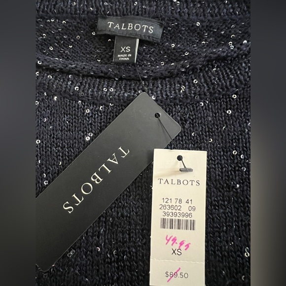 NWT TALBOTS Navy Blue Sparkly Sequins Long Sleeve Sweater $89 Size XS - Picture 7 of 7